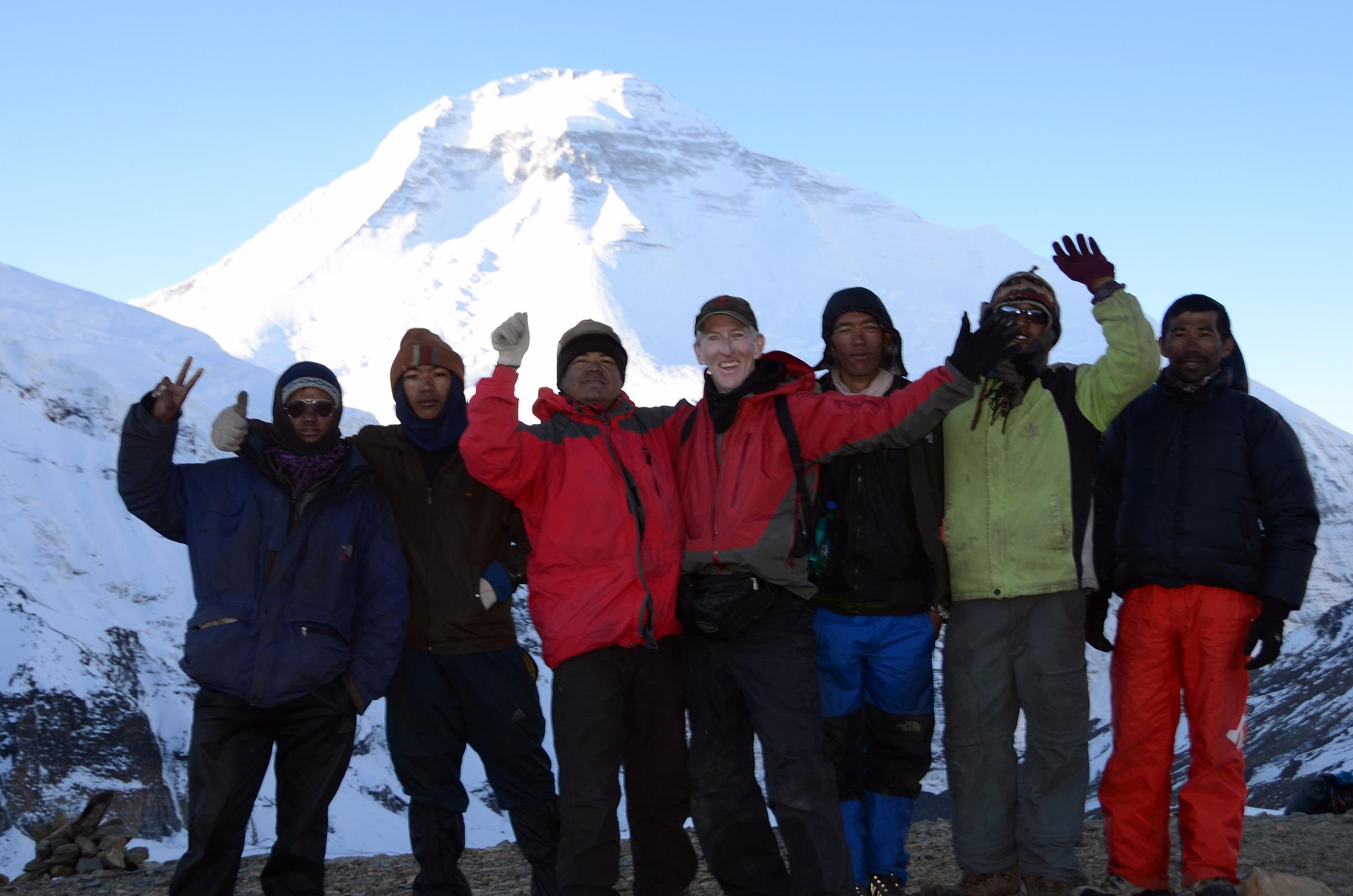 11 Cook Pemba Rinjii, Porter, Guide Gyan Tamang, Jerome Ryan, Cooks Helper Pasang, Porter, Climbing Sherpa Lal Singh Tamang On French Pass 5377m With Dhaulagiri Behind 